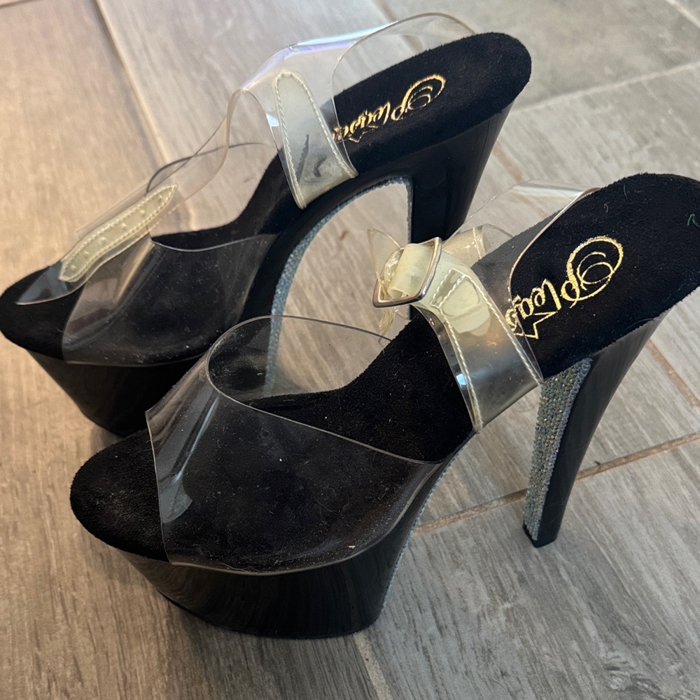 Pleaser Black and Clear Platform Heels